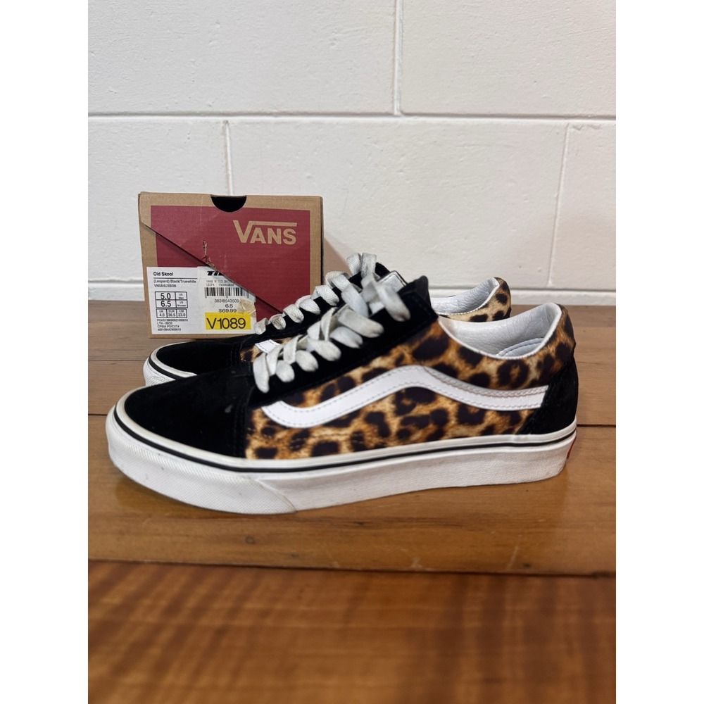 Vans Old Skool Leopard Black True White Women's 6.5 Skate Shoe w Box
